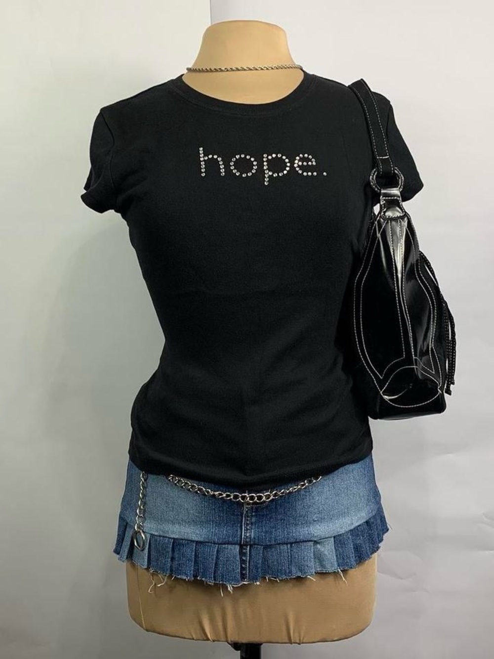 DKNY Vintage Y2K Rhinestone Bling Letter HOPE Black Tee Shirt Size L